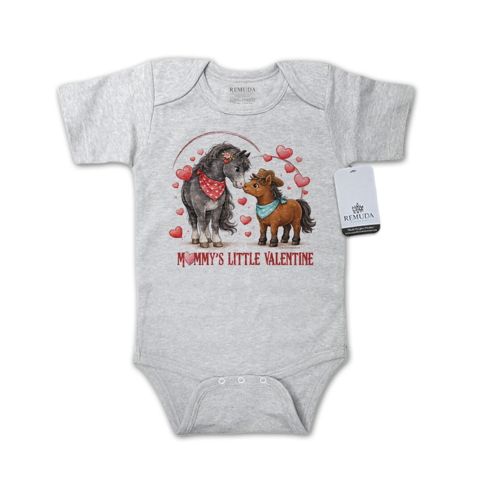 Mommy’s Little Cowboy Valentine gray short sleeve infant one piece western baby romper