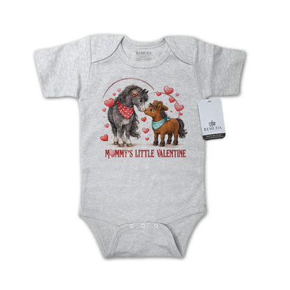 Mommy’s Little Cowboy Valentine gray short sleeve infant one piece western baby romper