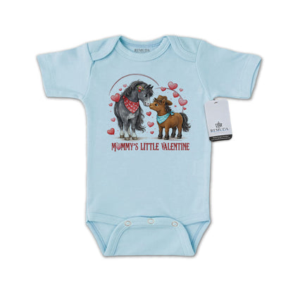Mommy’s Little Cowboy Valentine light blue short sleeve infant one piece western baby romper