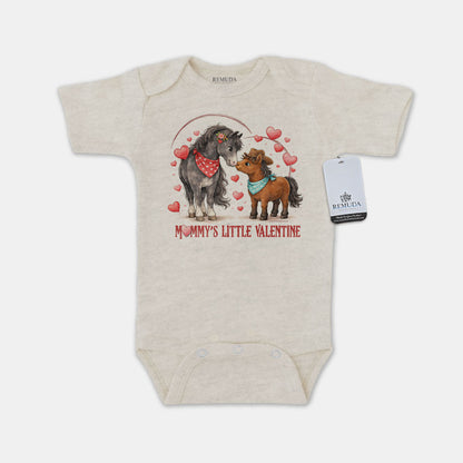 Mommy’s Little Cowboy Valentine oatmeal short sleeve infant one piece western baby romper