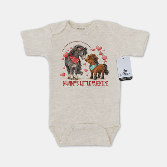 Mommy’s Little Cowboy Valentine oatmeal short sleeve infant one piece western baby romper