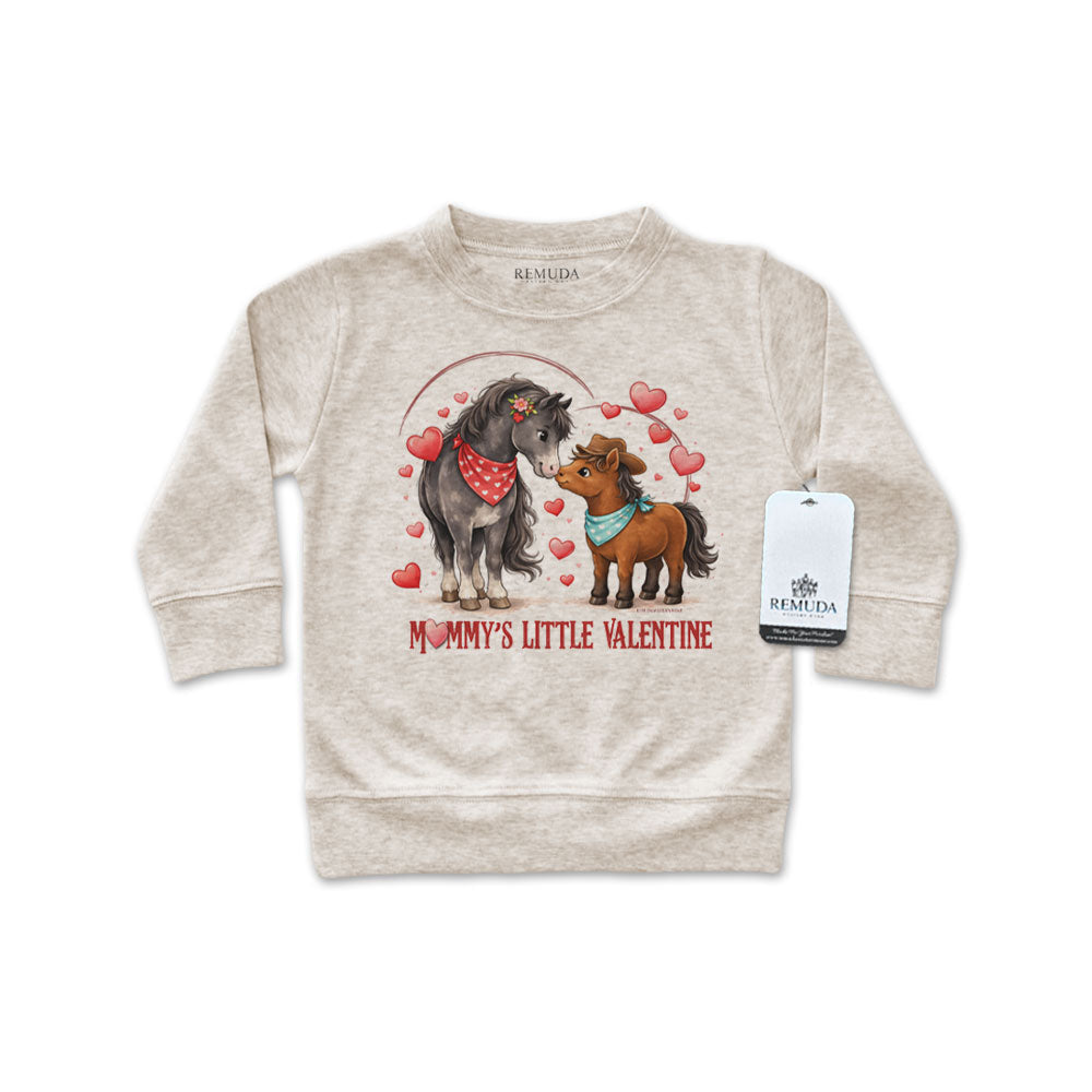 Mommy’s Little Valentine Cowboy oatmeal infant boys long sleeve western shirt with mare and foal design