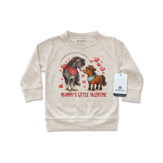 Mommy’s Little Valentine Cowboy oatmeal infant boys long sleeve western shirt with mare and foal design