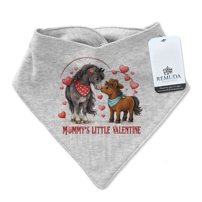 Mommy’s Little Valentine Cowboy gray infant western bandana bib with mare and foal horse design