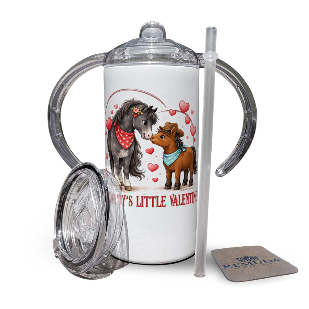 Mommy’s Little Valentine Cowboy infant and toddler western sippy cup with mare and foal horse design