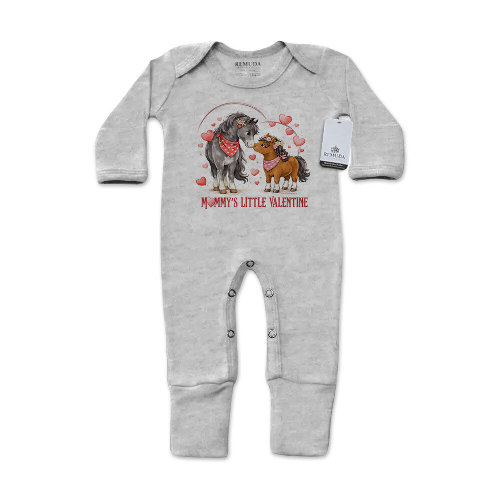 Mommy’s Little Valentine Cowgirl gray infant western footed pajamas with mittens