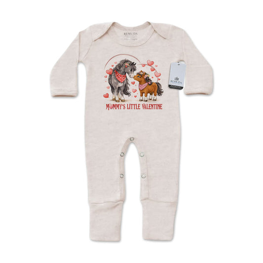 Mommy’s Little Valentine Cowgirl oatmeal infant western footed pajamas with mittens