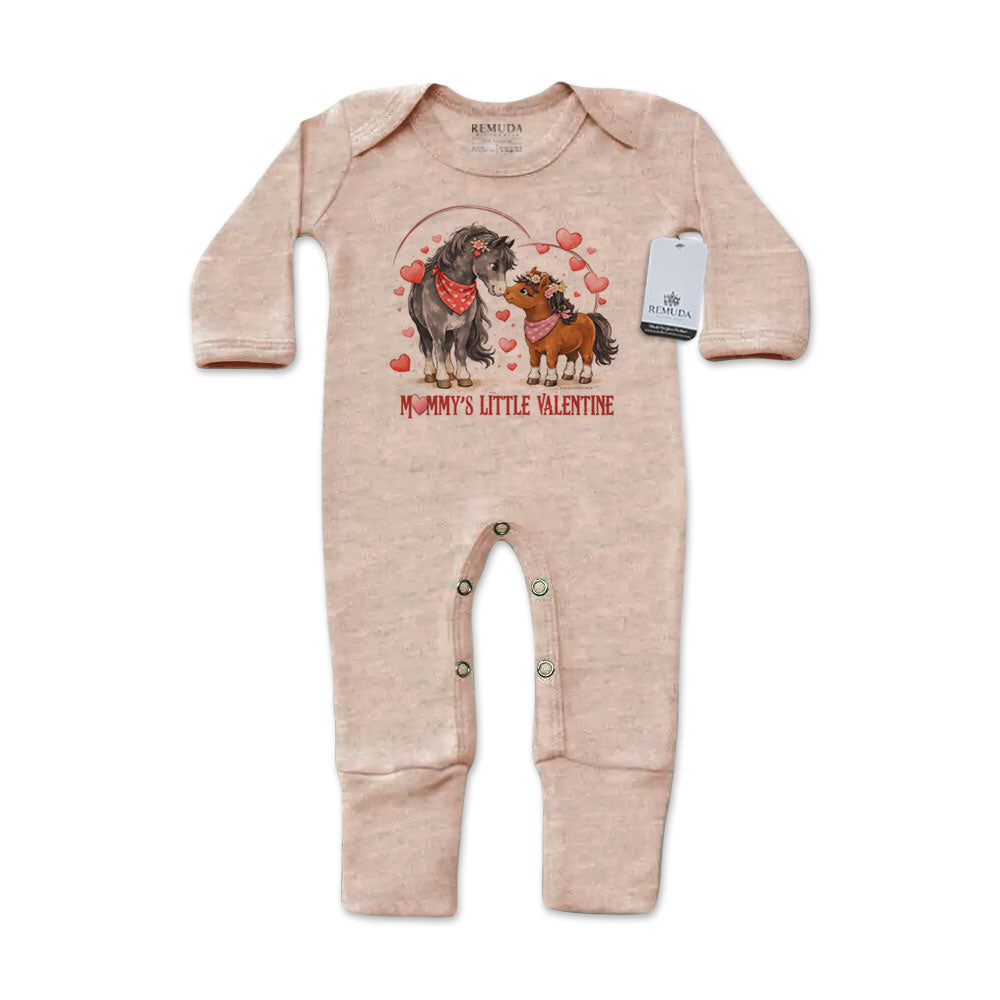 Mommy’s Little Valentine Cowgirl sandstone infant western footed pajamas with mittens