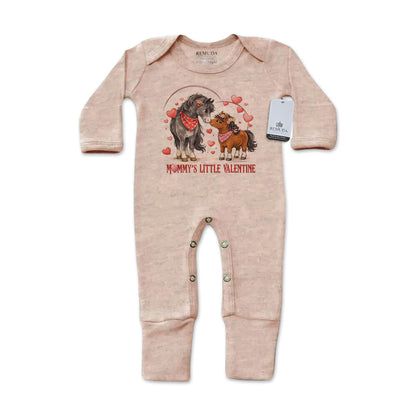 Mommy’s Little Valentine Cowgirl sandstone infant western footed pajamas with mittens