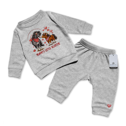 Mommy’s Little Valentine Cowgirl gray infant western two piece sweatsuit