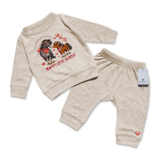 Mommy’s Little Valentine Cowgirl oatmeal infant western two piece sweatsuit