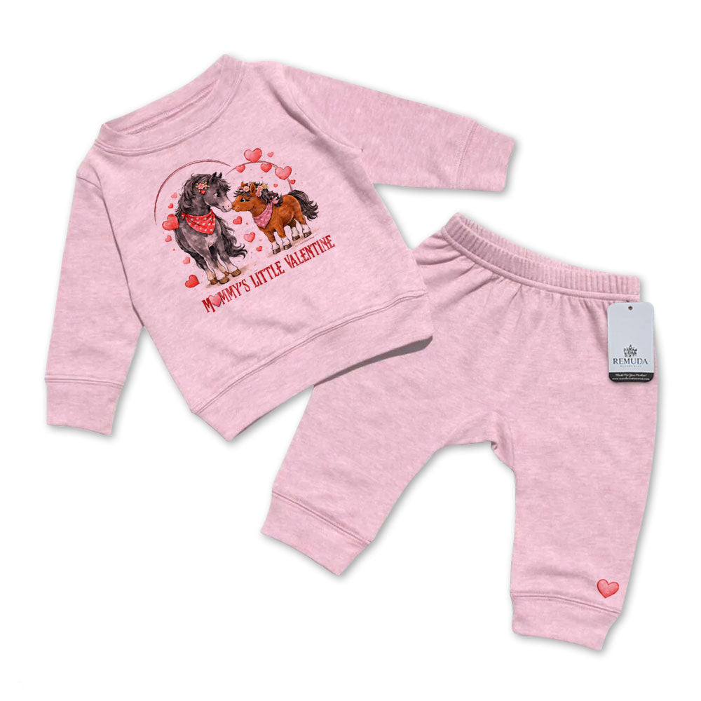 Mommy’s Little Valentine Cowgirl pink infant western two piece sweatsuit
