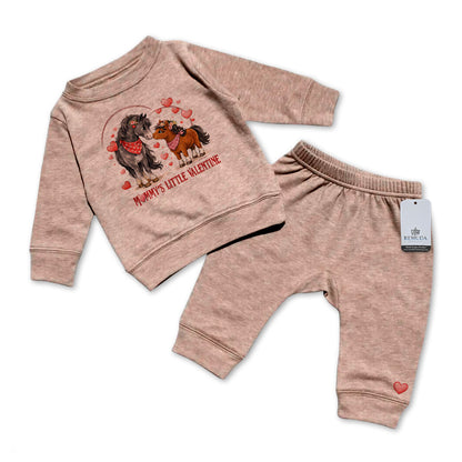 Mommy’s Little Valentine Cowgirl sandstone infant western two piece sweatsuit