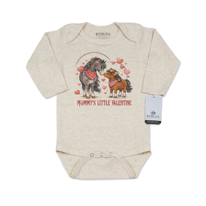 Mommy’s Little Cowgirl Valentine oatmeal long sleeve infant one piece western baby romper