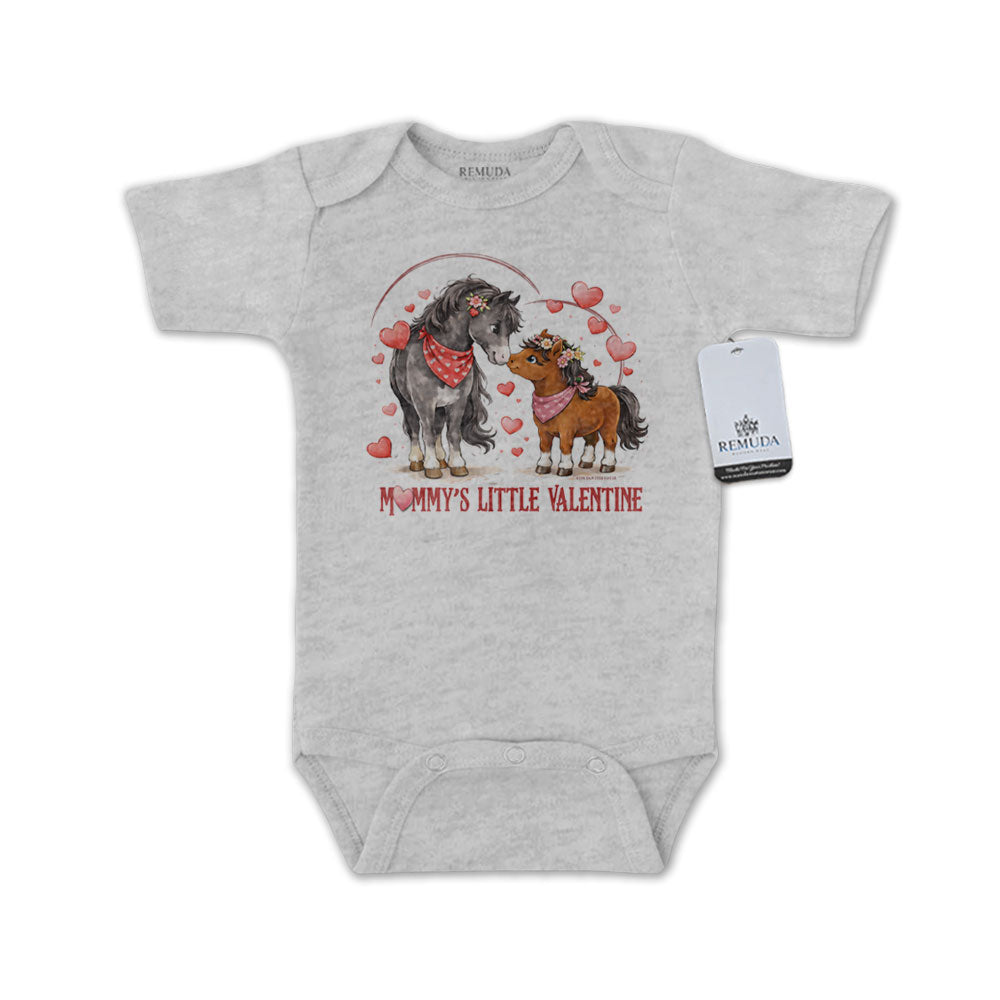Mommy’s Little Cowgirl Valentine gray short sleeve infant one piece western baby romper