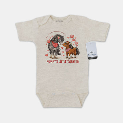 Mommy’s Little Cowgirl Valentine oatmeal short sleeve infant one piece western baby romper