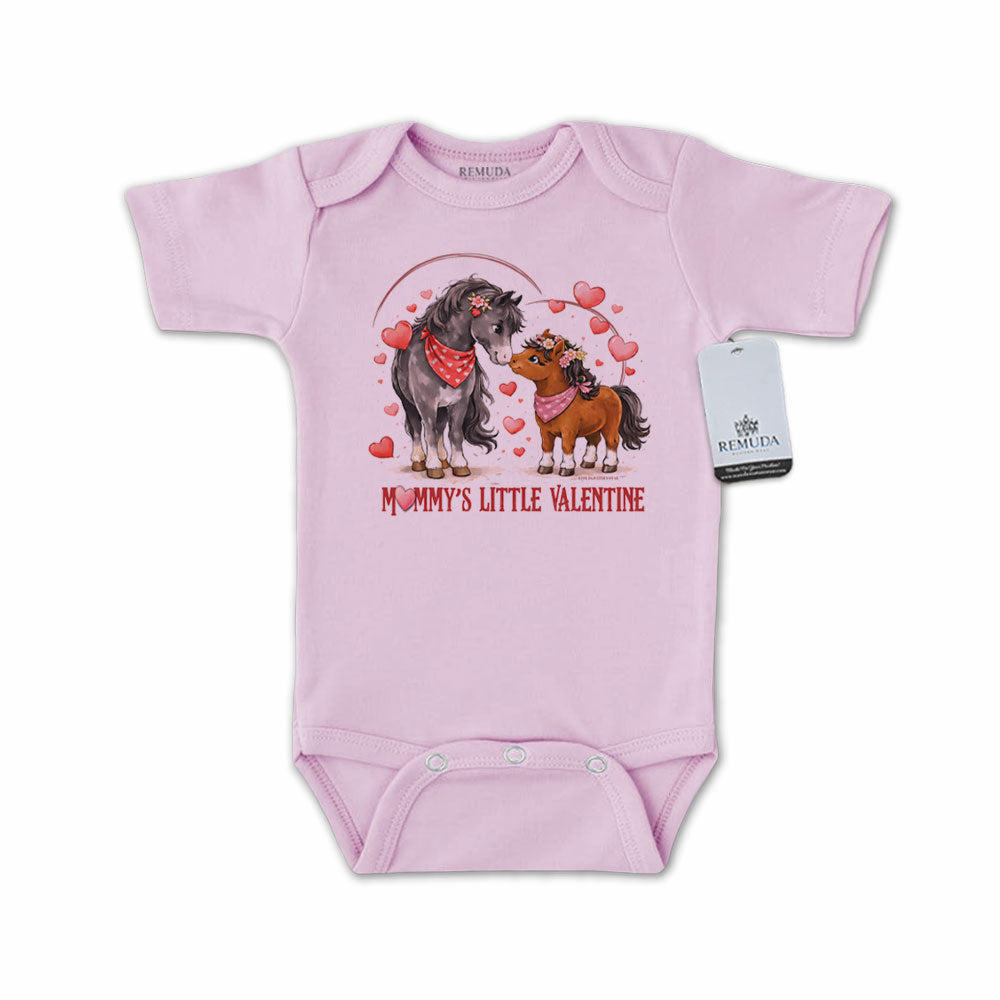 Mommy’s Little Cowgirl Valentine pink short sleeve infant one piece western baby romper