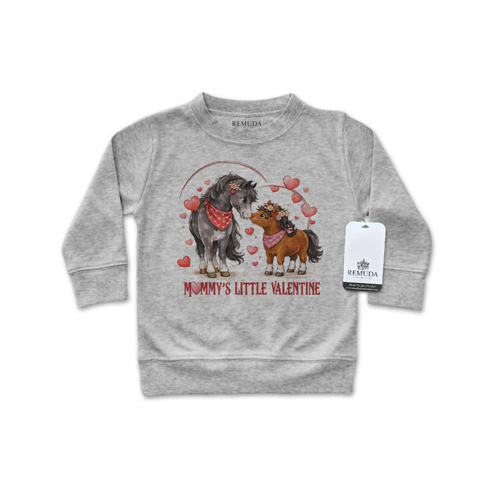 Mommy’s Little Valentine Cowgirl gray infant girls long sleeve western shirt with mare and foal horse design