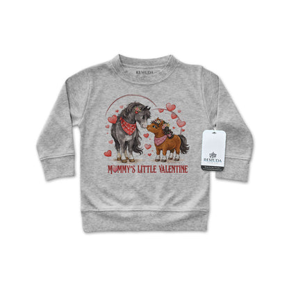 Mommy’s Little Valentine Cowgirl gray infant girls long sleeve western shirt with mare and foal horse design