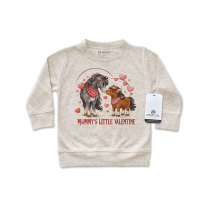 Mommy’s Little Valentine Cowgirl oatmeal infant girls long sleeve western shirt with mare and foal horses design