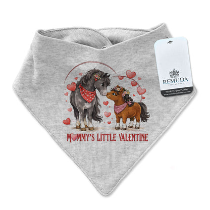 Mommy’s Little Valentine Cowgirl gray infant western bandana bib with mare and foal horse design