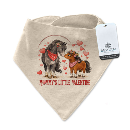 Mommy’s Little Valentine Cowgirl oatmeal infant western bandana bib with mare and foal horse design