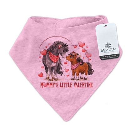 Mommy’s Little Valentine Cowgirl pink infant western bandana bib with mare and foal horse design