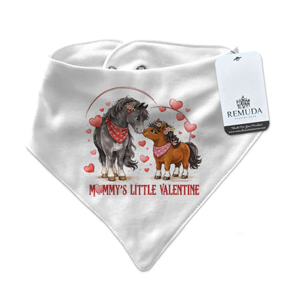 Mommy’s Little Valentine Cowgirl white infant western bandana bib with mare and foal horse design