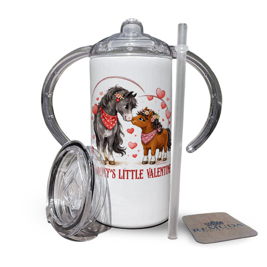 Mommy’s Little Valentine Cowgirl infant and toddler western sippy cup with mare and foal horse design