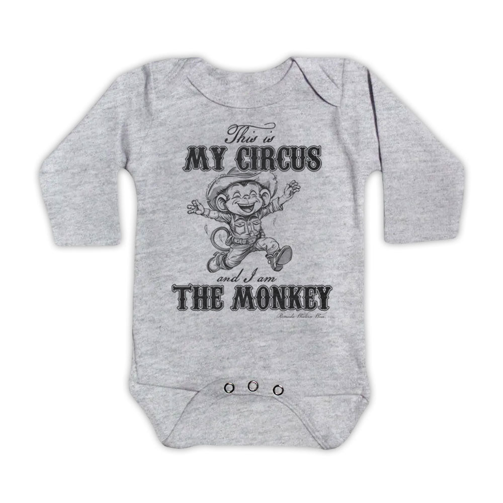 This is my circus and I am the monkey western cowboy and cowgirl toddler gray long sleeve onesie romper