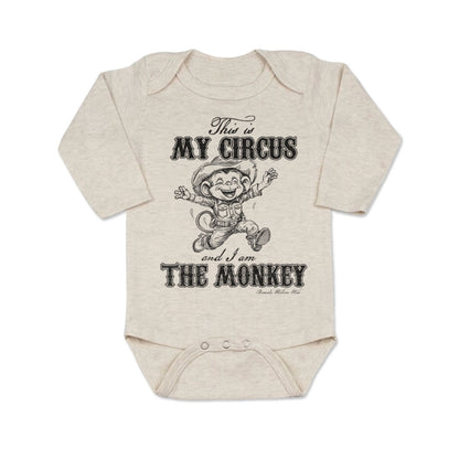 This is my circus and I am the monkey western cowboy and cowgirl toddler oatmeal long sleeve onesie romper