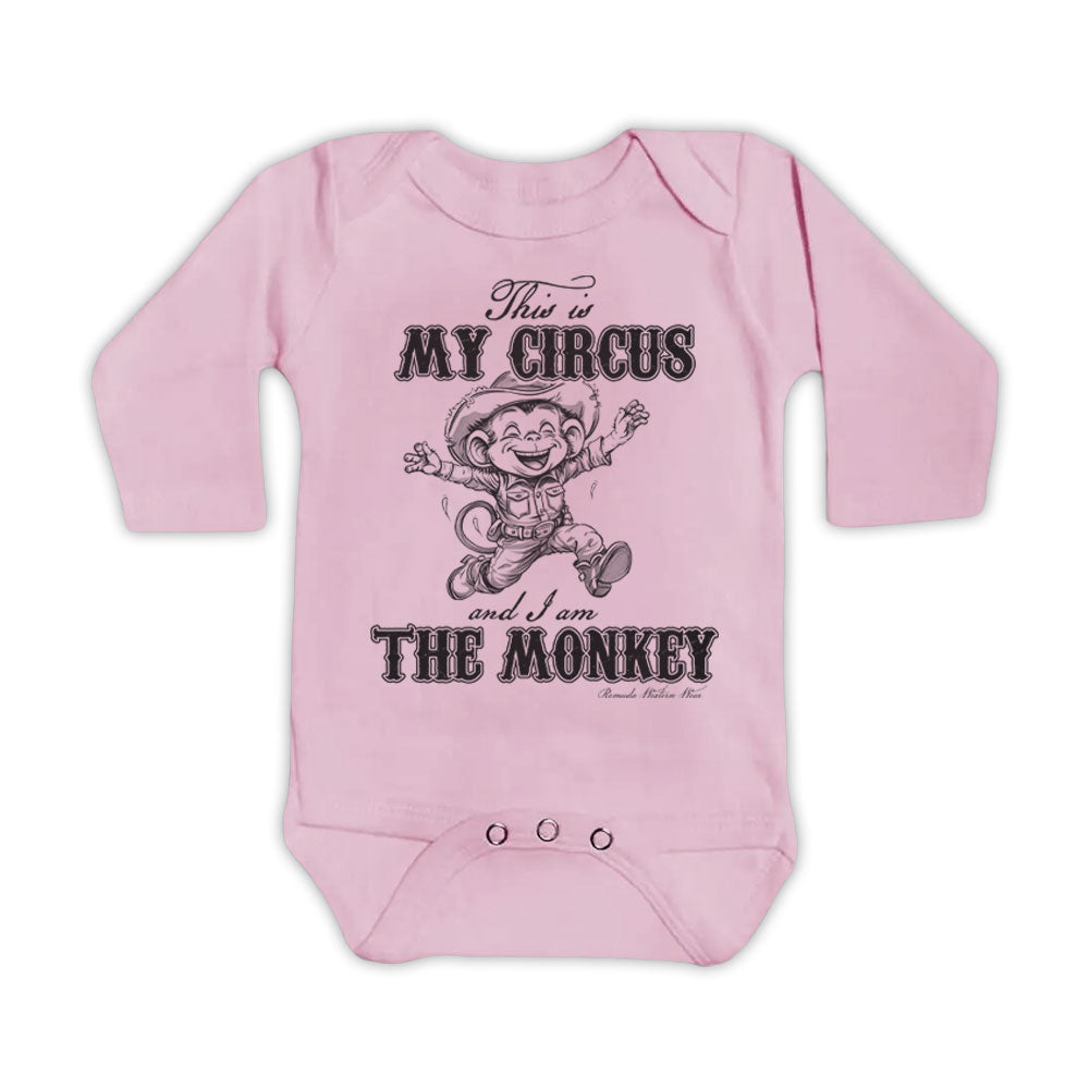 This is my circus and I am the monkey western cowgirl toddler pink long sleeve onesie romper