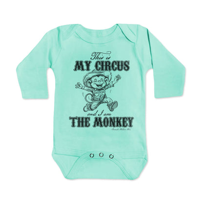 This is my circus and I am the monkey western cowboy and cowgirl toddler turquoise long sleeve onesie romper