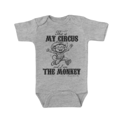 This is my circus and I am the monkey western cowboy and cowgirl toddler gray short sleeve onesie romper