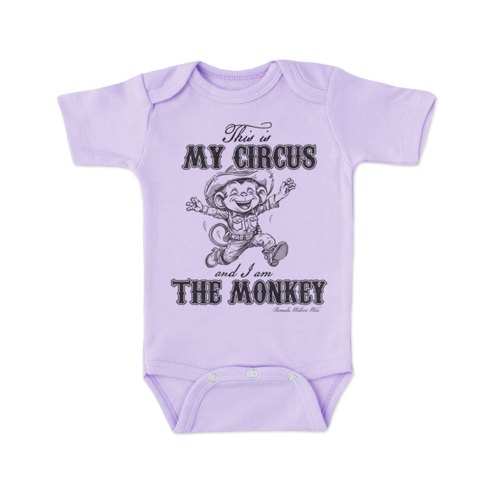 This is my circus and I am the monkey western cowboy and cowgirl toddler lilac short sleeve onesie romper