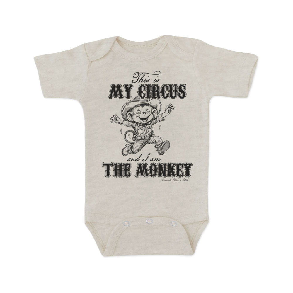 This is my cir cowboy and cocus and I am the monkey westernwgirl toddler oatmeal short sleeve onesie romper