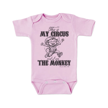 This is my circus and I am the monkey western cowgirl toddler pink short sleeve onesie romper