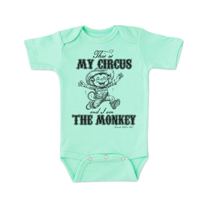 This is my circus and I am the monkey western cowboy and cowgirl toddler turquoise short sleeve onesie romper