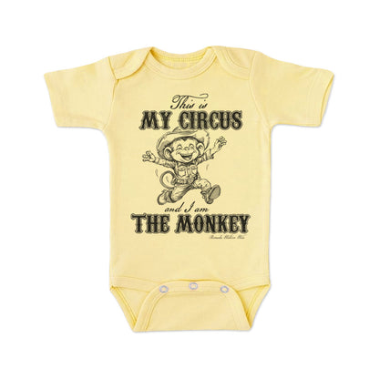 This is my circus and I am the monkey western cowboy and cowgirl toddler yellow short sleeve onesie romper