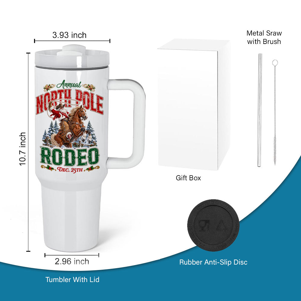 North Pole Rodeo Insulated 40oz Western Christmas Santa Tumbler w/ Handle