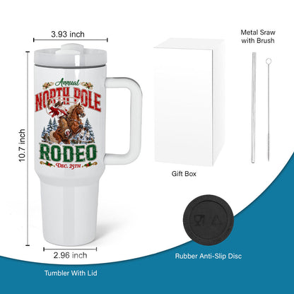 North Pole Rodeo Insulated 40oz Western Christmas Santa Tumbler w/ Handle