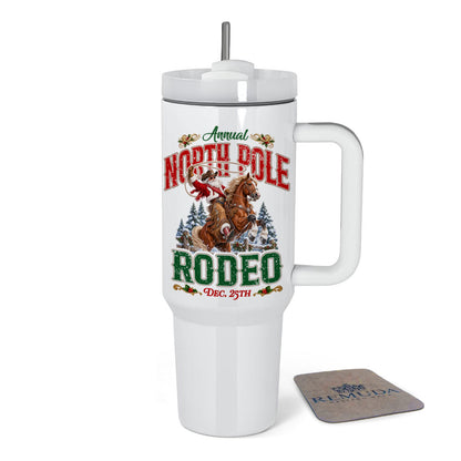 North Pole Rodeo Insulated 40oz Western Christmas Santa Tumbler w/ Handle