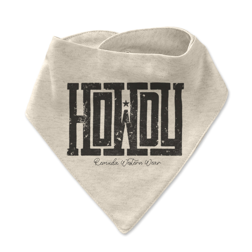 Say 'Howdy' to mess-free meals with our oatmeal color infant bandana style western bib. Perfect for your little cowboy or cowgirl.