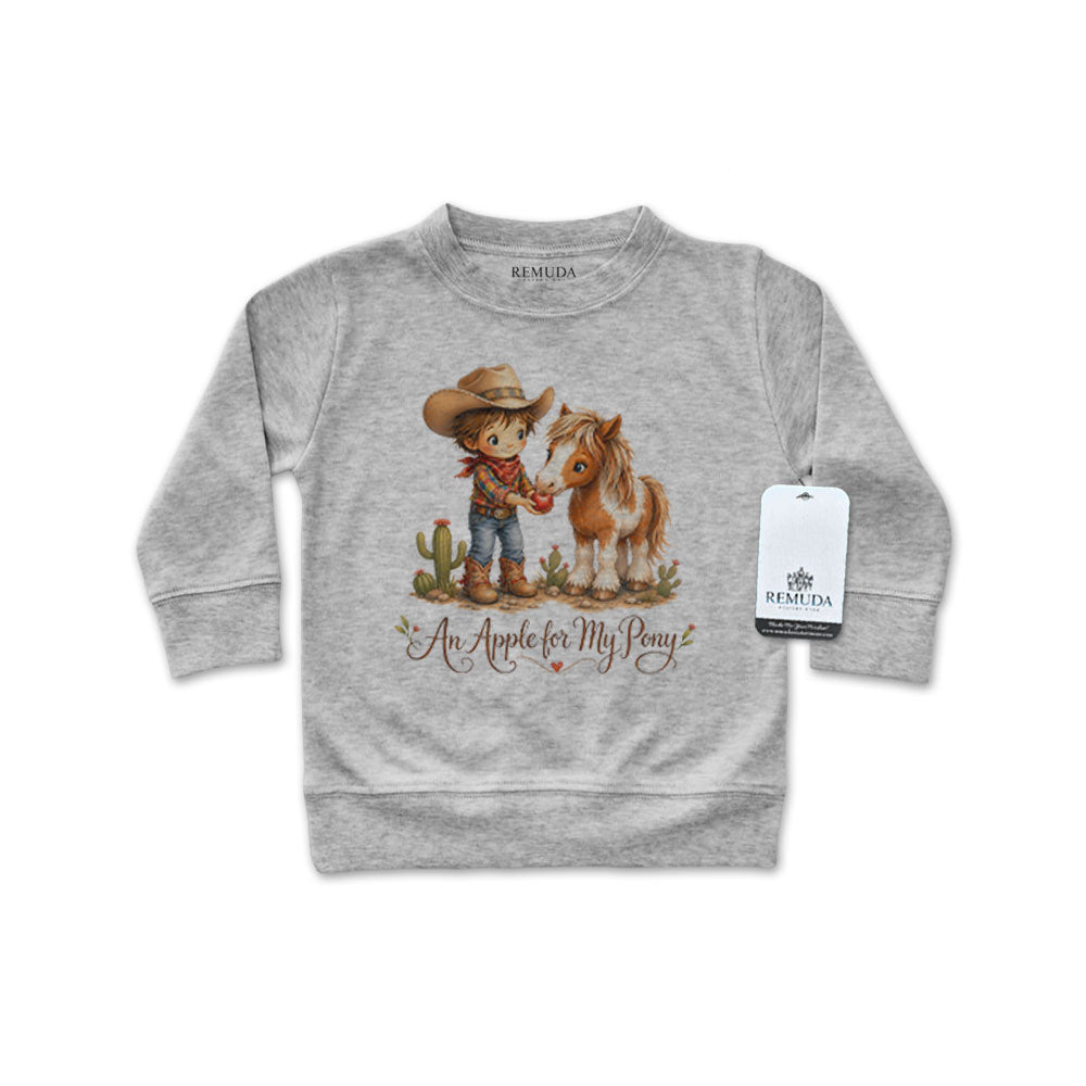 Pony Pals An Apple For My Pony Western Infant Boys Long Sleeve Pullover Shirt in heather gray
