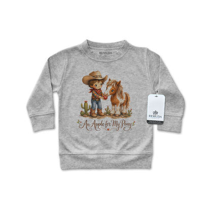 Pony Pals An Apple For My Pony Western Infant Boys Long Sleeve Pullover Shirt in heather gray