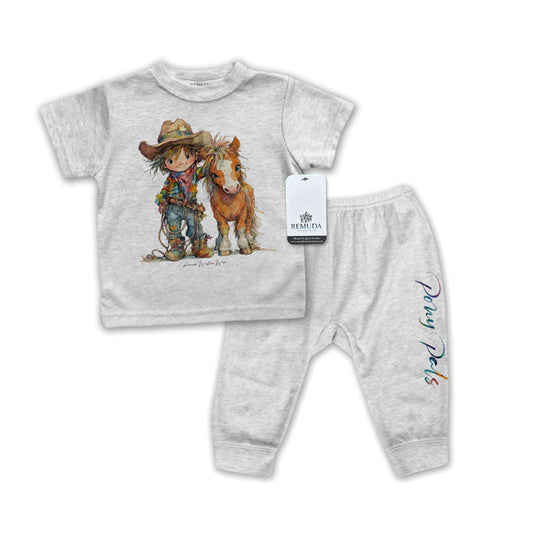 Pony Pals Cowboy Infant Western 2-Piece Sleepwear Pajamas Gray