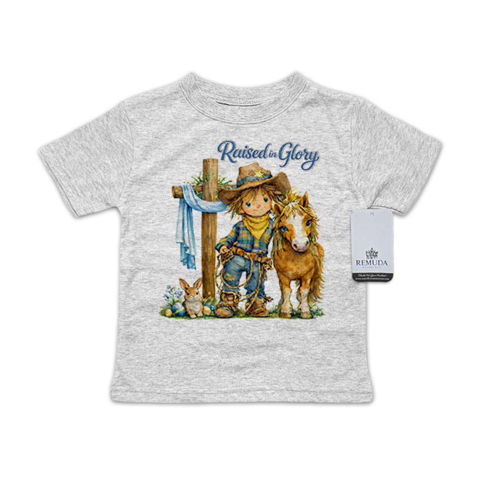 Pony Pals Raised On Glory Easter Infant Kids Boys Western Tee T-Shirt in the color heather gray