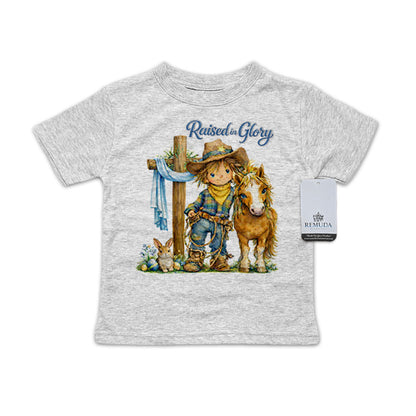 Pony Pals Raised On Glory Easter Infant Kids Boys Western Tee T-Shirt in the color heather gray