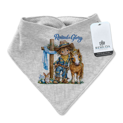 Pony Pals Easter Raised On Glory Cowboy Infant / Toddler Western Boys Bandana Bib in Heather Gray