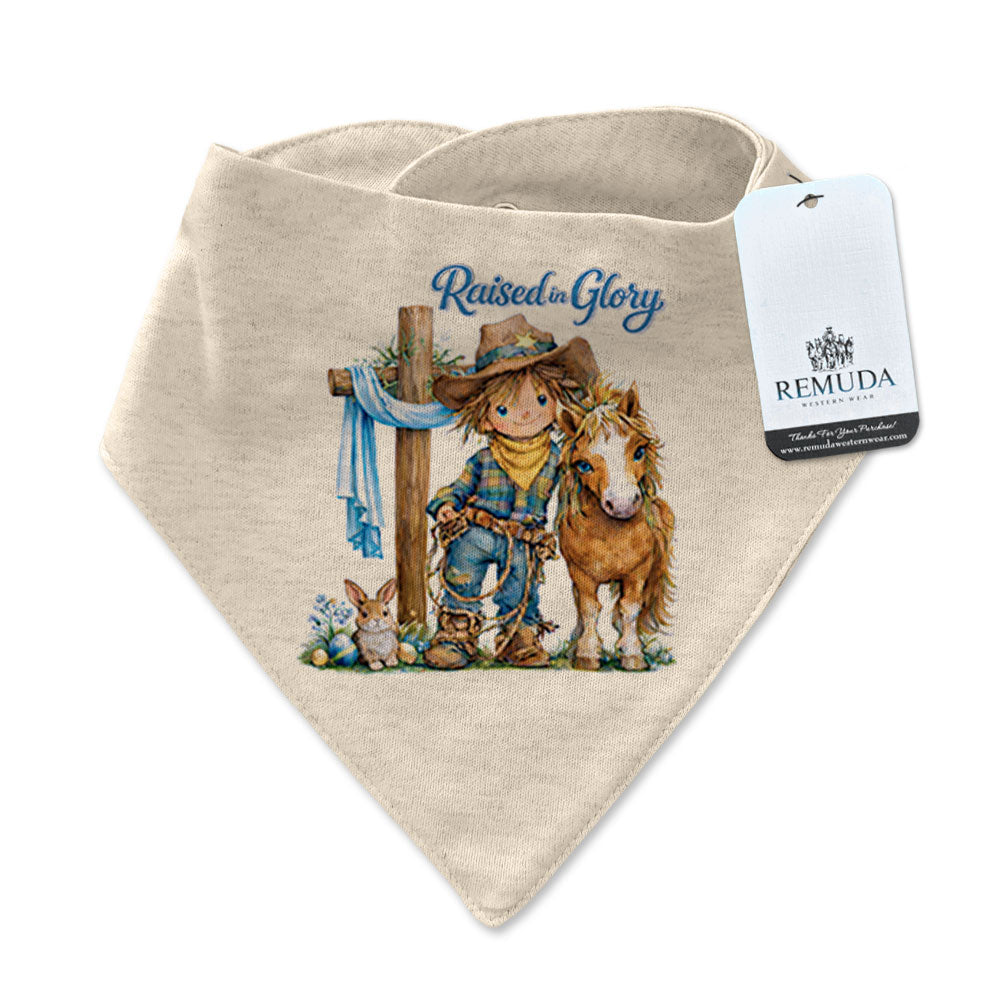 Pony Pals Easter Raised On Glory Cowboy Infant / Toddler Western Boys Bandana Bib in Oatmeal
